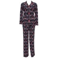Valentino Black Silk Crepe Love Blade Print Pajama Set XS