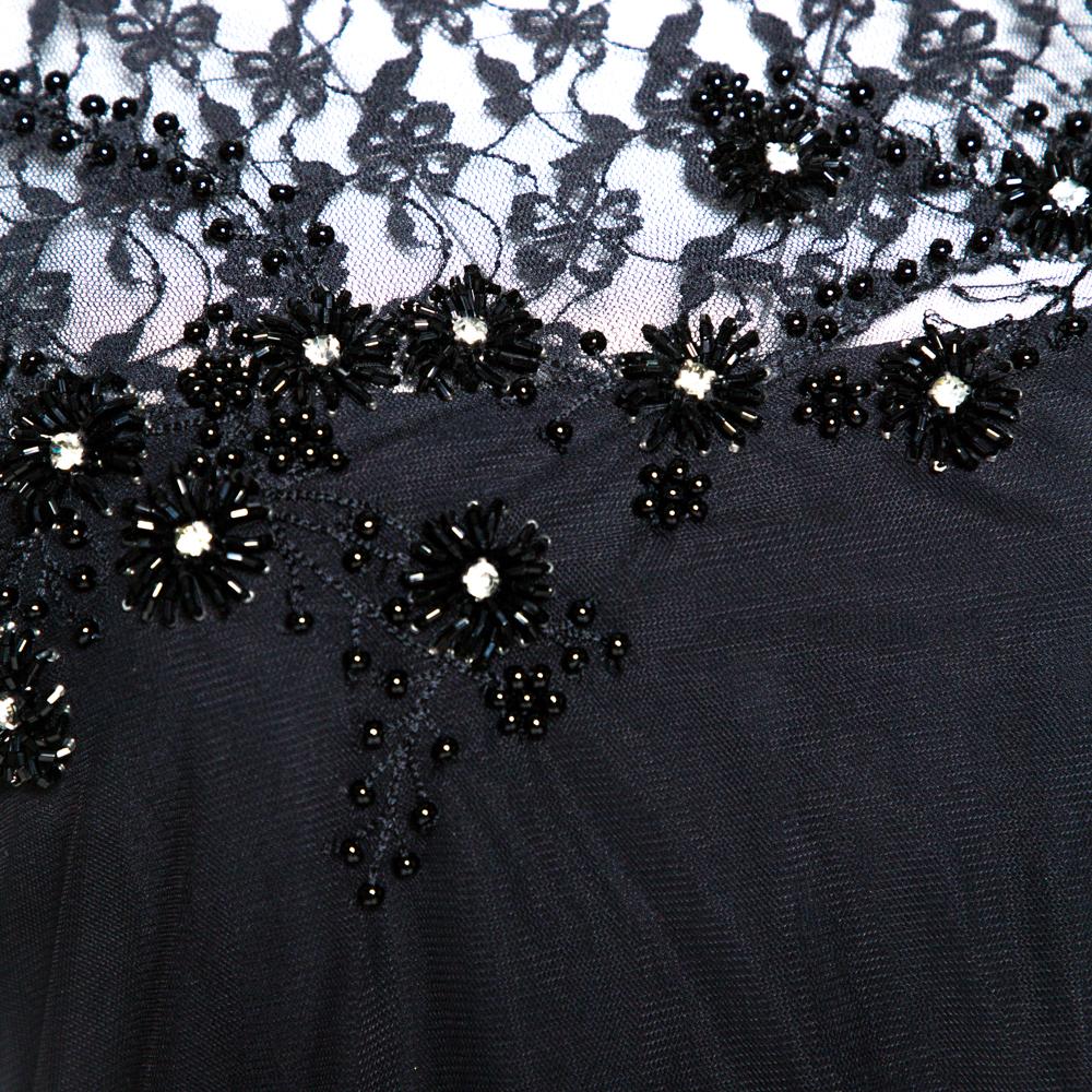 Valentino Black Silk Embellished Lace Trim Maxi Dress L 2