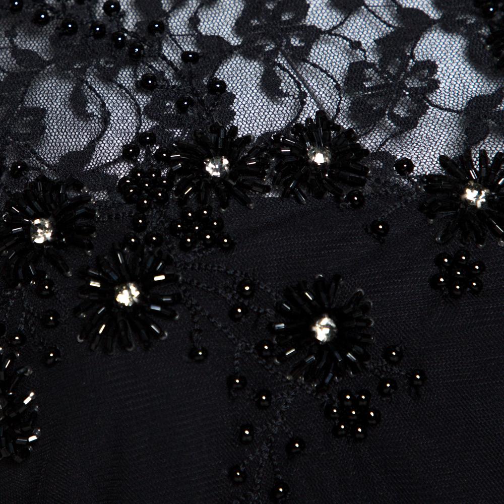 Valentino Black Silk Embellished Lace Trim Maxi Dress L 3