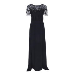 Valentino Black Silk Embellished Lace Trim Maxi Dress L