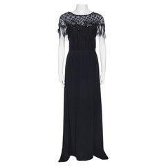 Valentino Black Silk Embellished Lace Trim Maxi Dress L