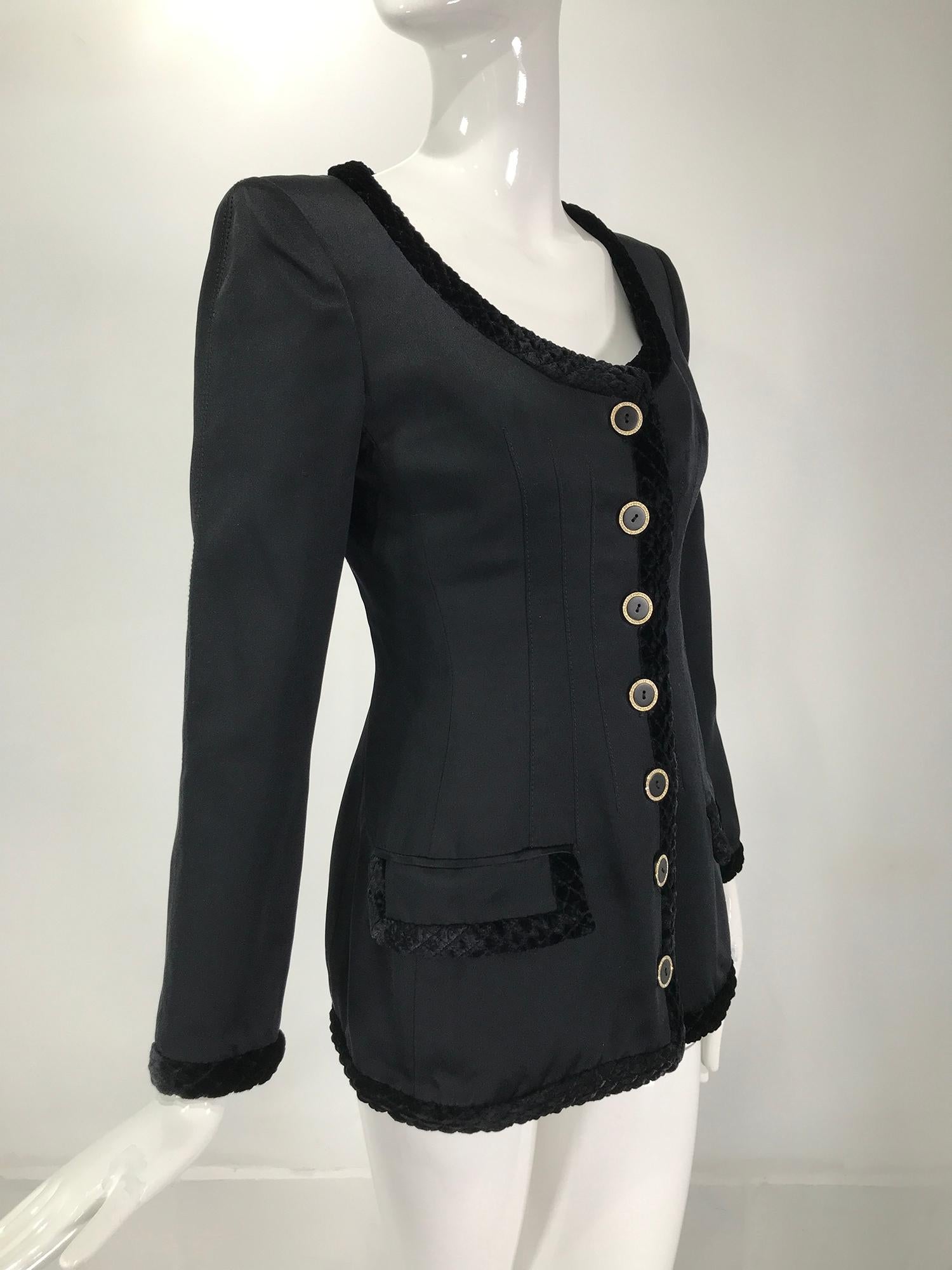 Valentino Black Silk Fitted Jewel Button Evening Jacket 1990s For Sale 6