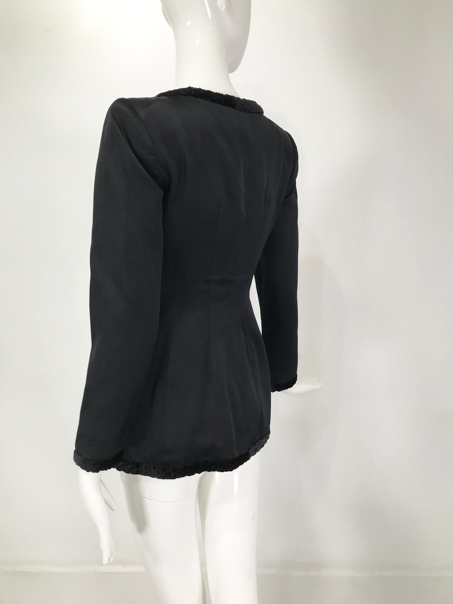 Valentino Black Silk Fitted Jewel Button Evening Jacket 1990s For Sale 1
