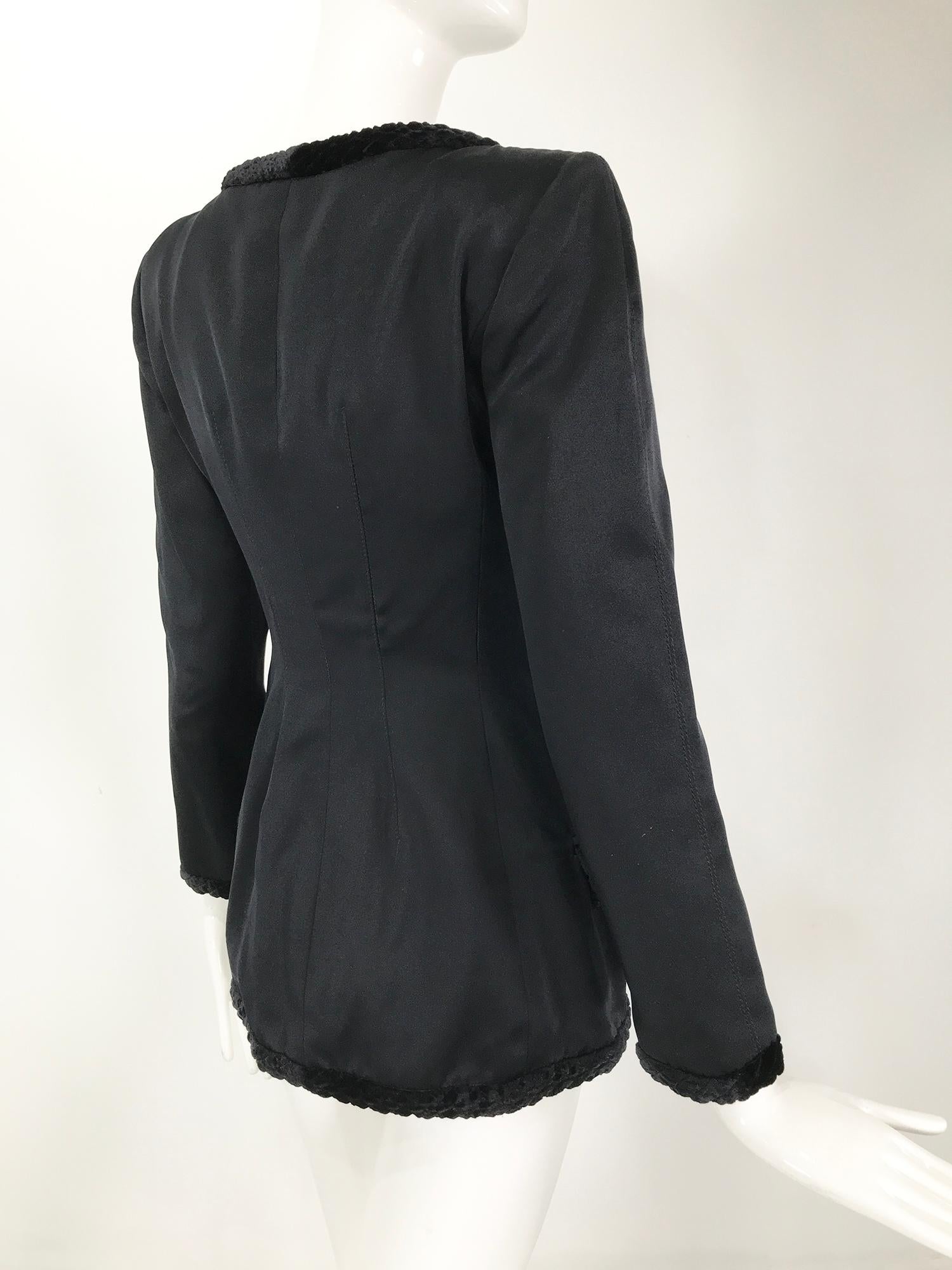 Valentino Black Silk Fitted Jewel Button Evening Jacket 1990s For Sale 3
