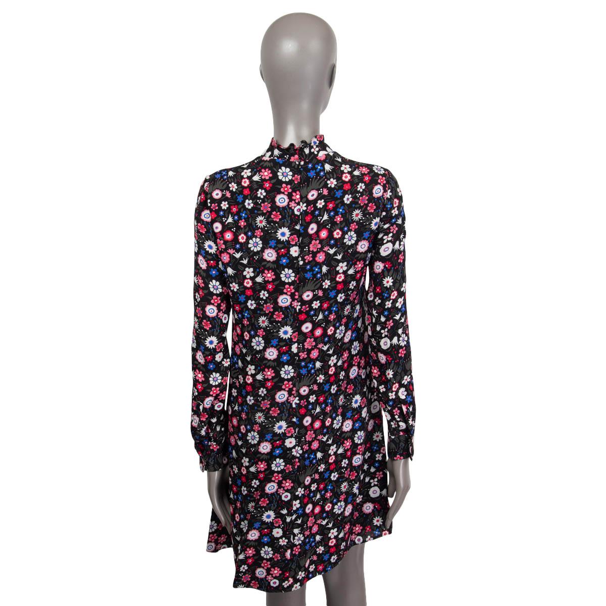 VALENTINO black silk FLORAL Long Sleeve Mock Neck Dress 6 S In Excellent Condition In Zürich, CH