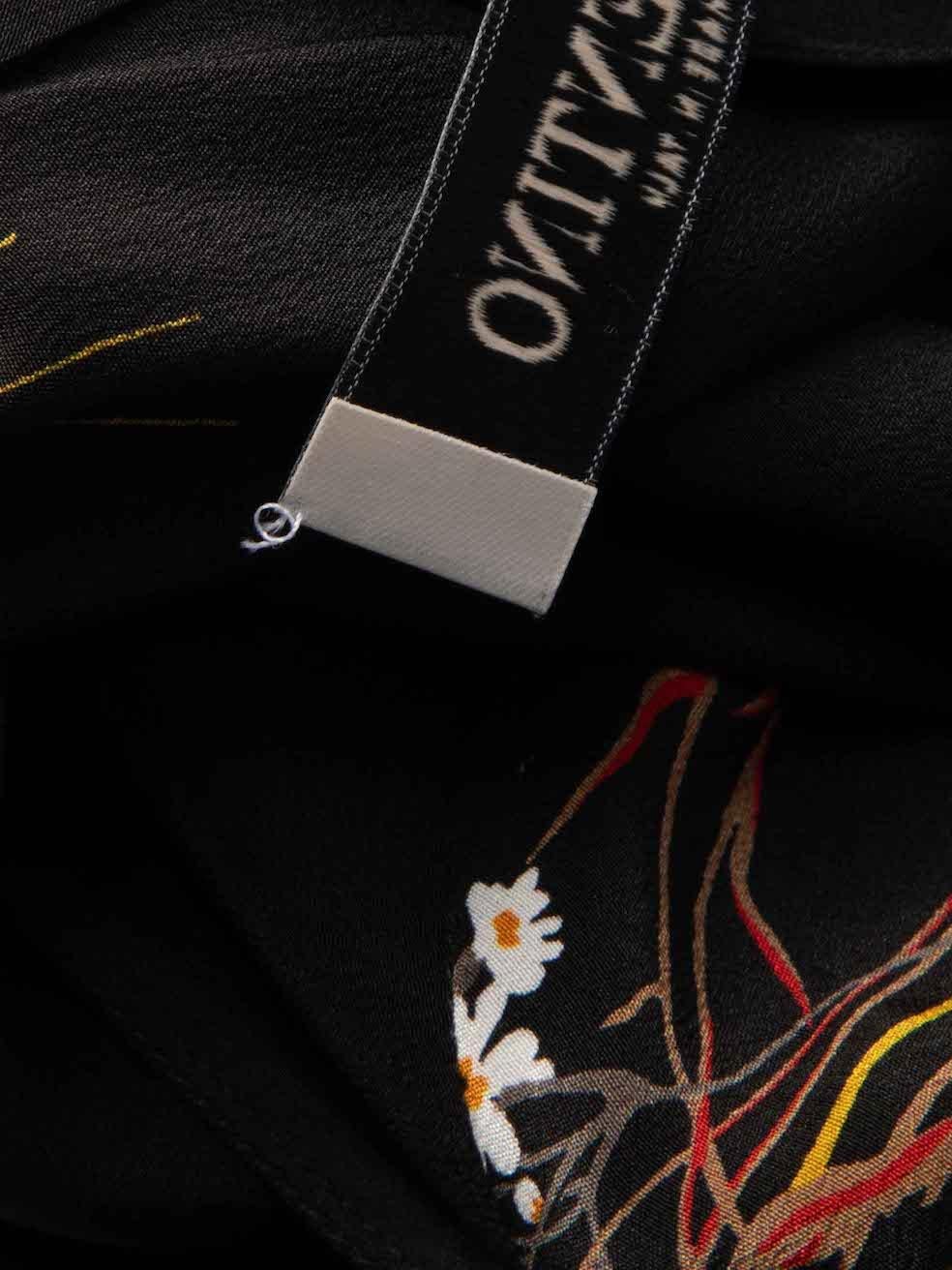 Women's Valentino Black Silk Floral Print Tie-Neck Blouse Size M