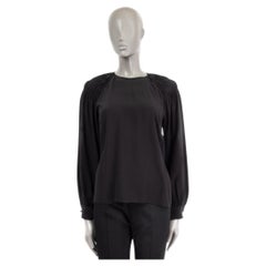 VALENTINO black silk GATHERED SHOULDER CREPE Blouse Shirt 42 M