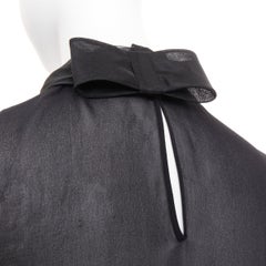 VALENTINO black silk georgette sheer draped high collar ruched blouse top UK6 XS