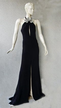 Valentino Black Halter Gown with Jeweled Floral Details New!