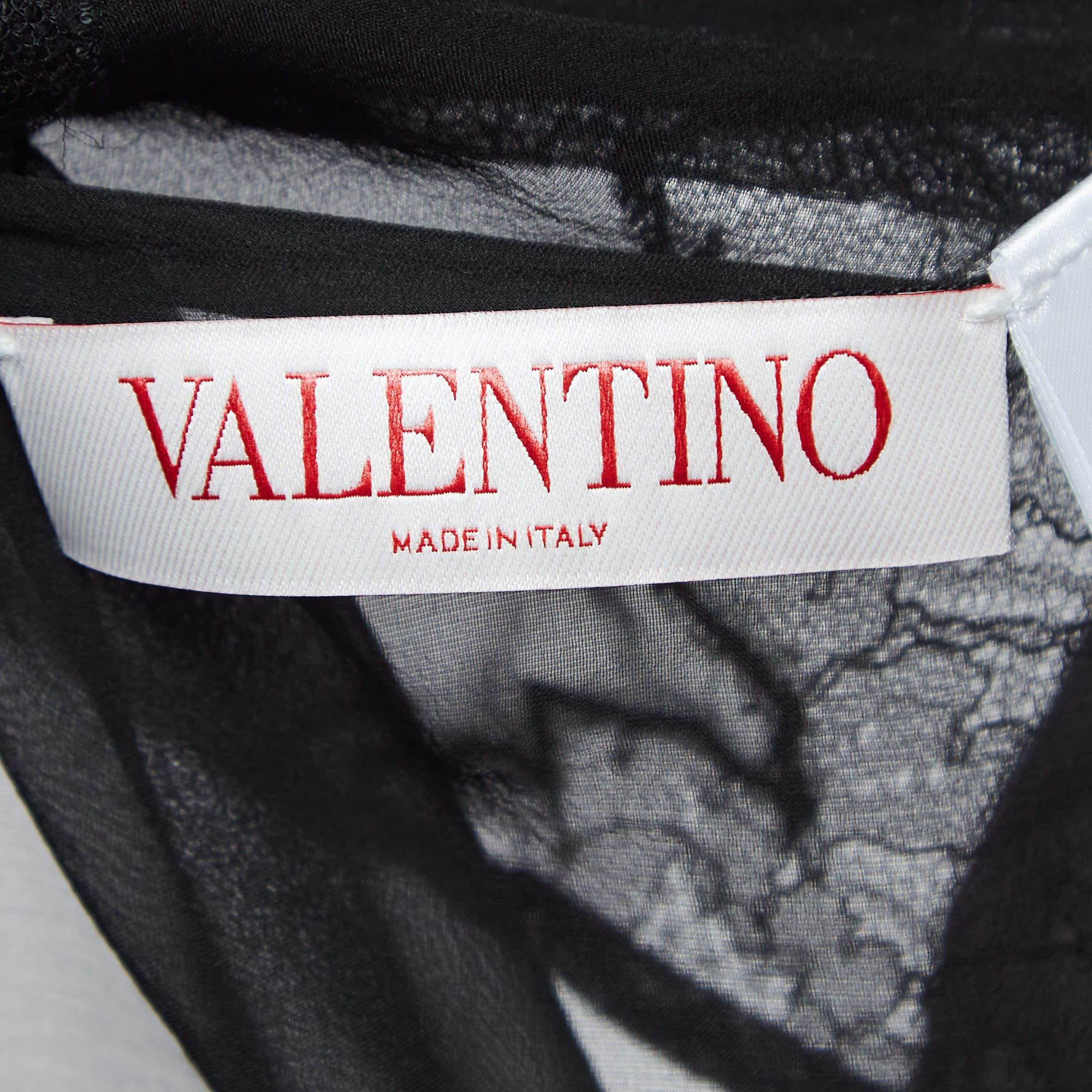Valentino Black Silk & Lace Blouse S For Sale 1