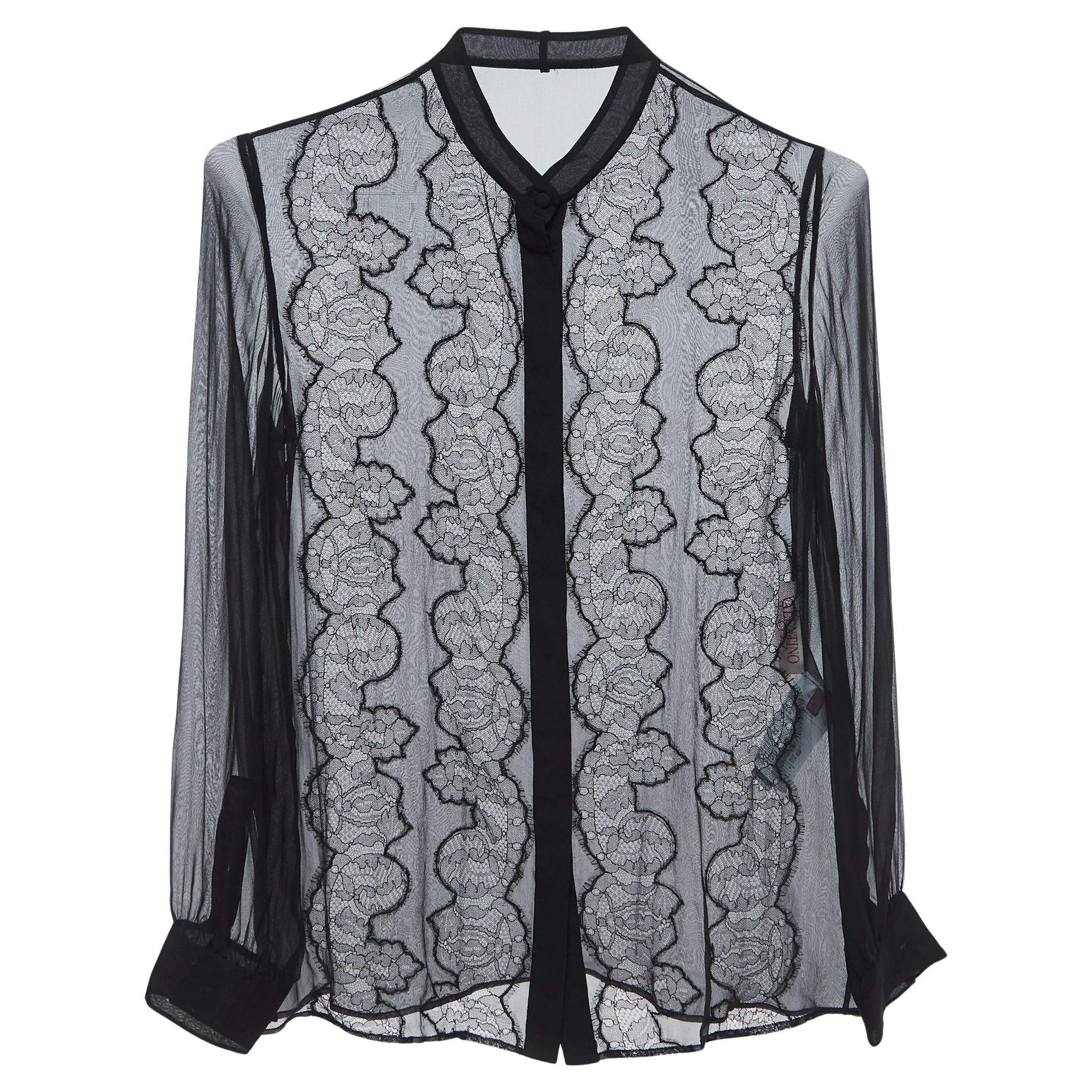 Valentino Black Silk & Lace Blouse S For Sale