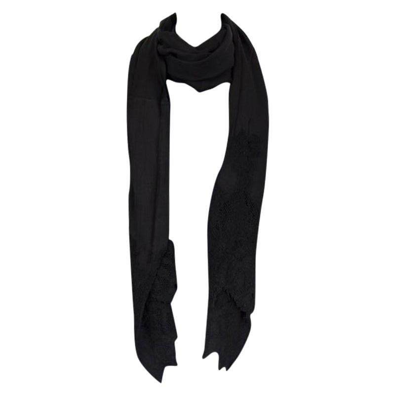 VALENTINO black silk LACE TRIMMED Shawl Scarf For Sale