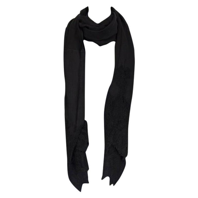 VALENTINO black silk LACE TRIMMED Shawl Scarf For Sale at 1stDibs