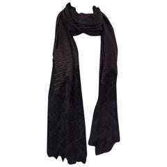 VALENTINO black silk PLISSE & LACE Shawl Scarf