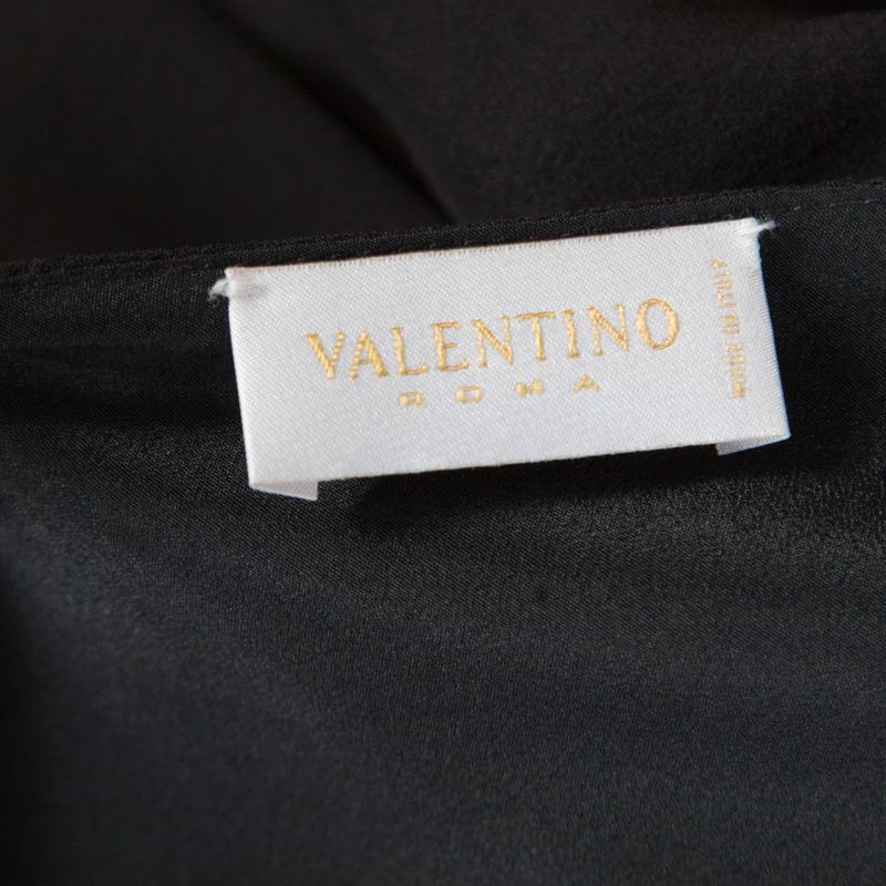 Valentino Black Silk Plunge Neck Buckle Detail Belted Dress M 1