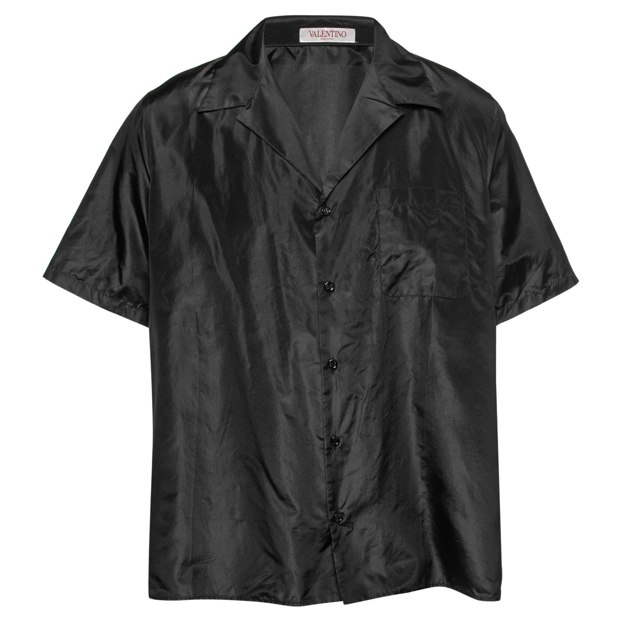 Valentino Black Silk Short-Sleeve Shirt S For Sale