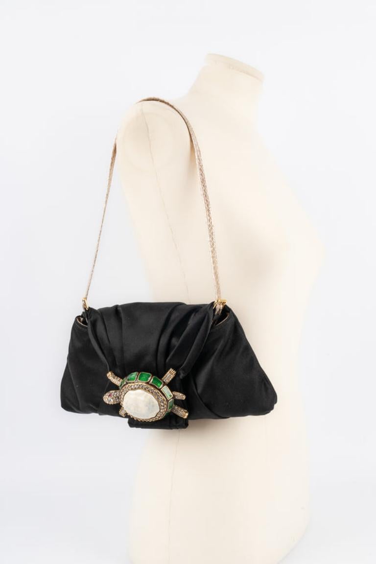 Valentino Black Silk Turtle Bag For Sale 6