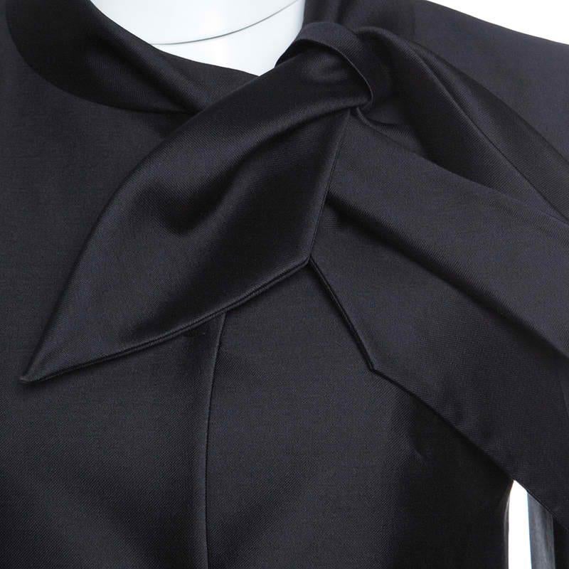 Women's Valentino Black Silk Wool Neck Tie Detail Cropped Jacket S