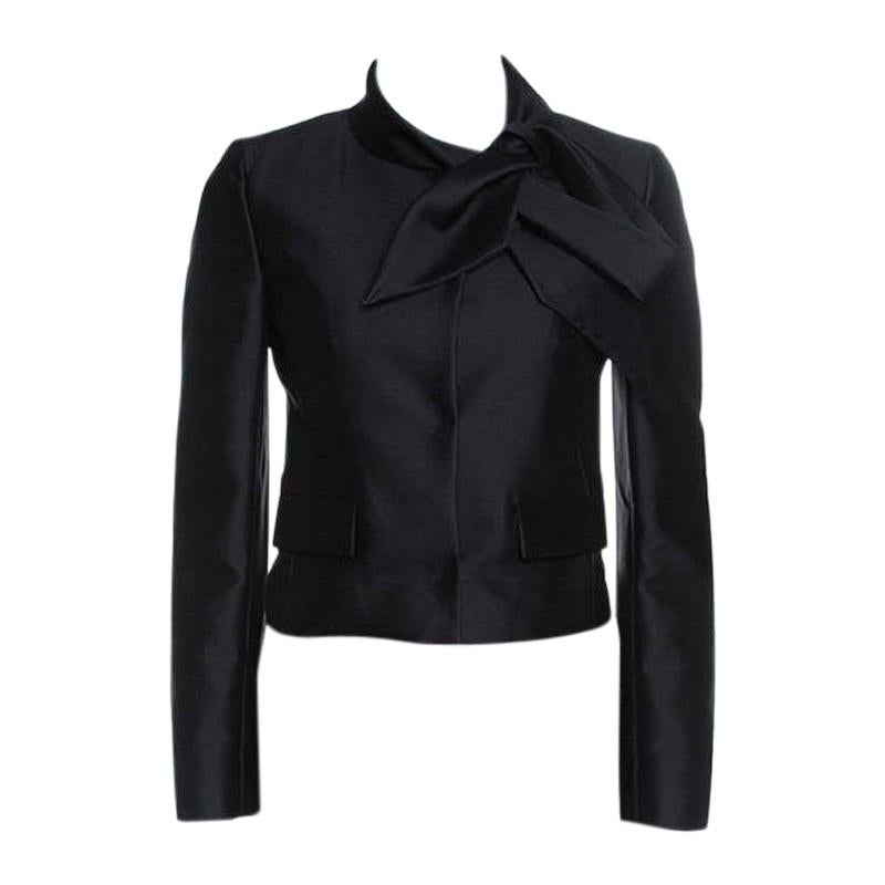 Valentino Black Silk Wool Neck Tie Detail Cropped Jacket S