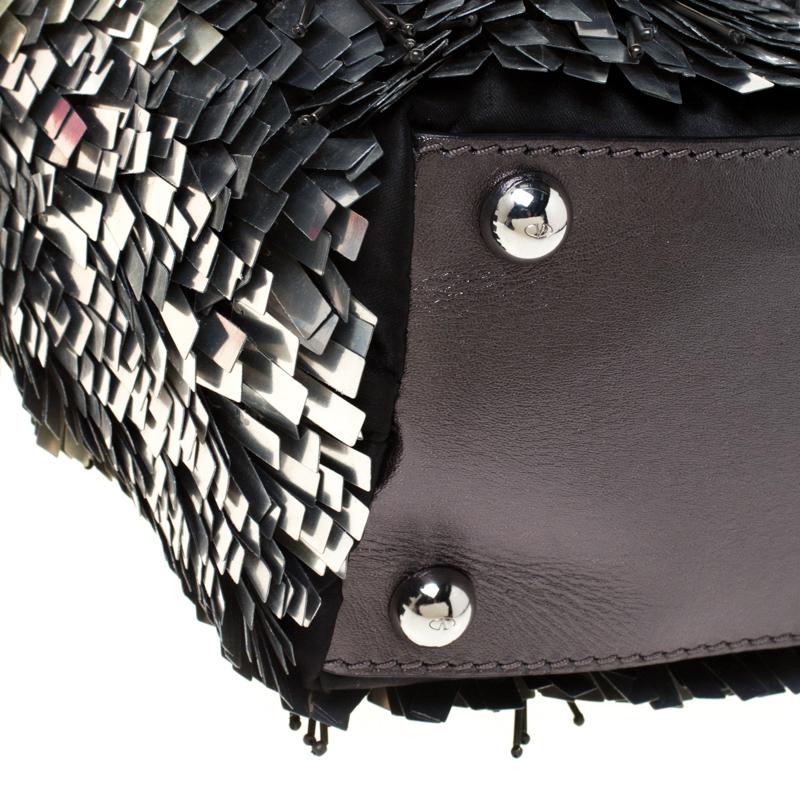 Valentino Black/Silver Crystal Embellished Satin and Leather ToteValentino Black 6