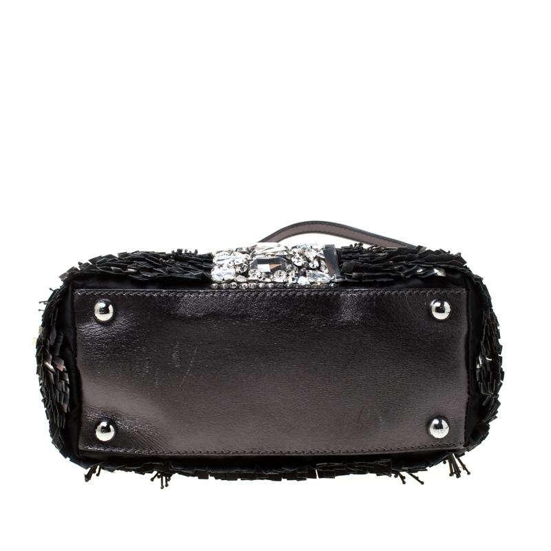 Valentino Black/Silver Crystal Embellished Satin and Leather ToteValentino Black 1