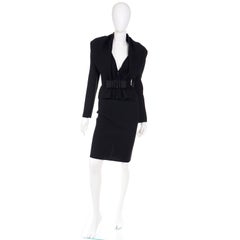 Valentino Black Skirt Suit With Unique Jacket With Bow & Buckle