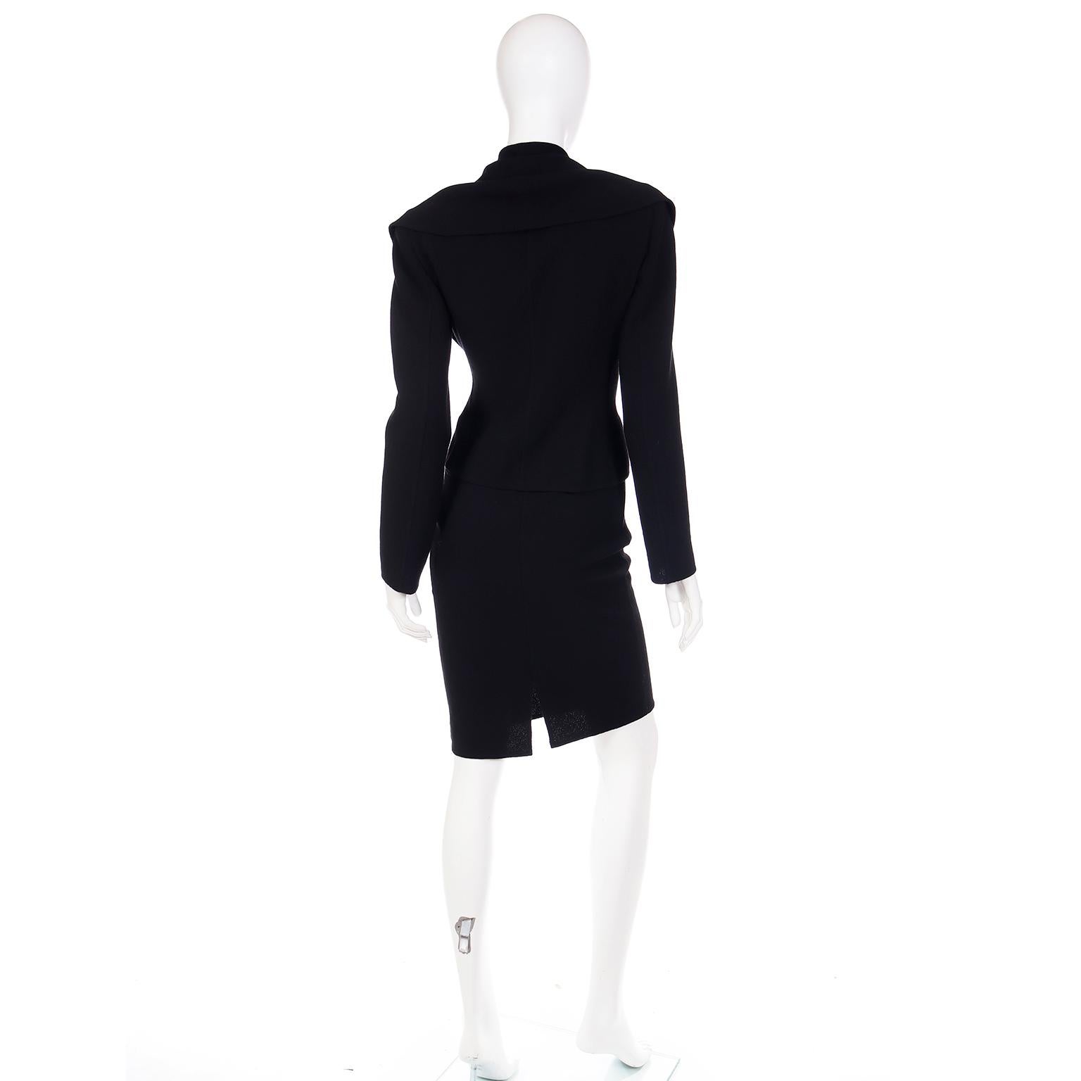 Women's Valentino Black Skirt Suit With Unique Jacket With Bow & Buckle For Sale