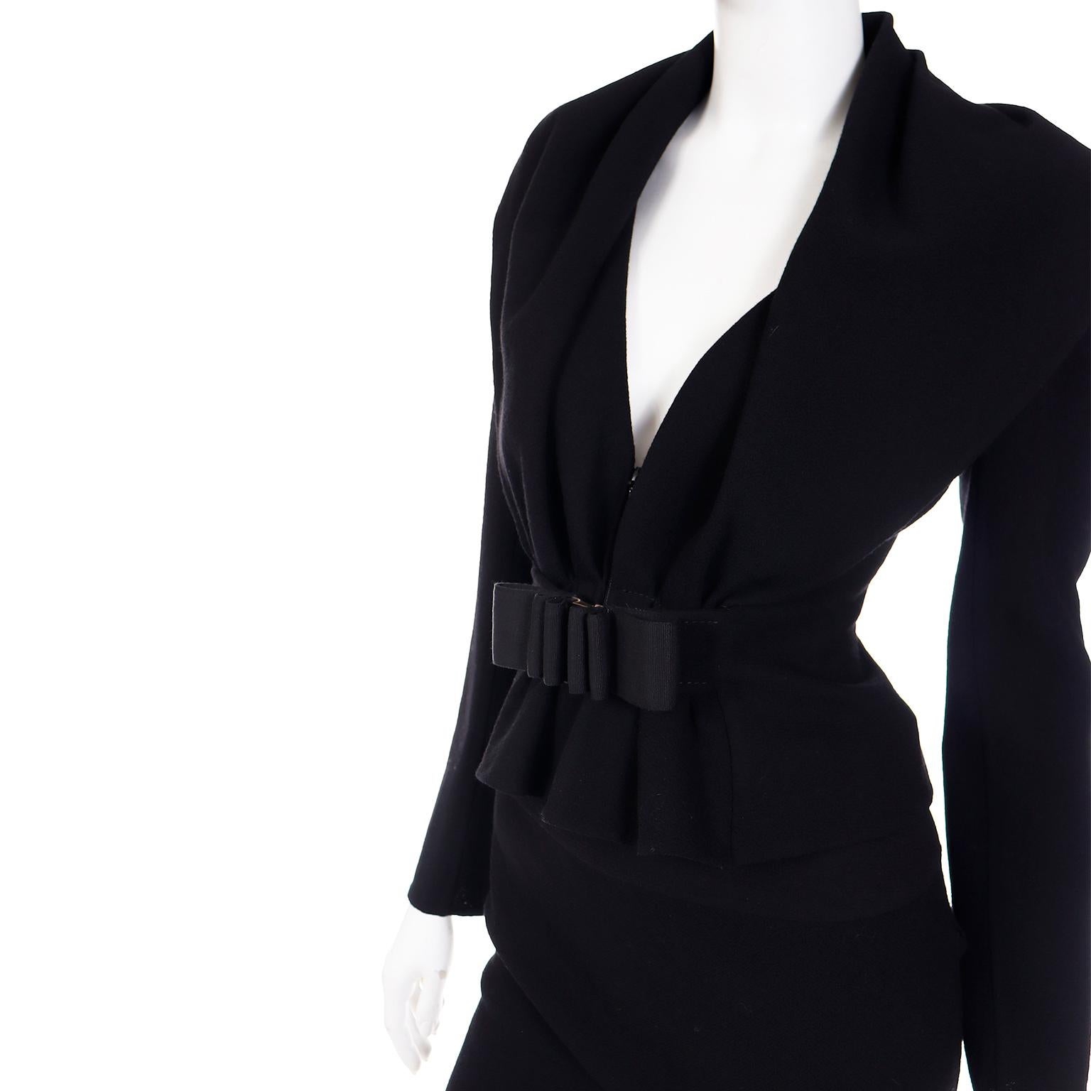 Valentino Black Skirt Suit With Unique Jacket With Bow & Buckle For Sale 3