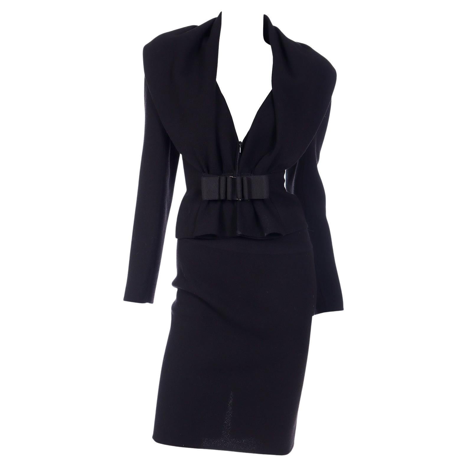 Valentino Black Skirt Suit With Unique Jacket With Bow & Buckle For Sale