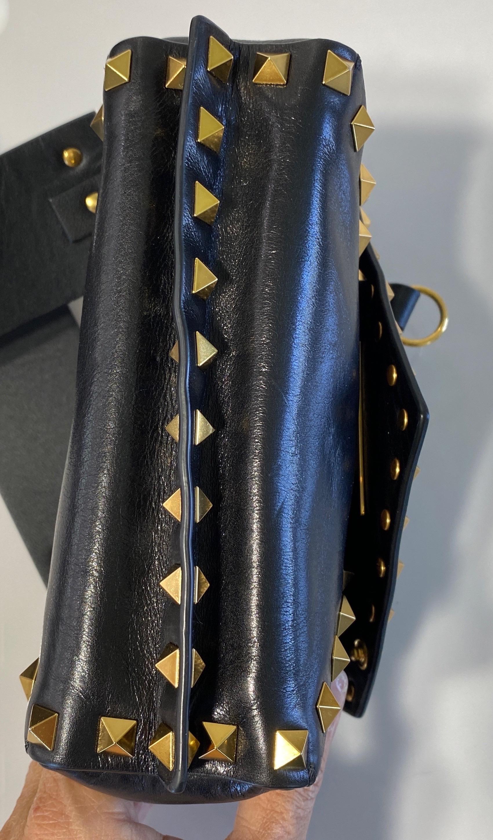 Valentino Black Small Rock Stud Calf Leather Crossbody Bag with Wide Strap 6