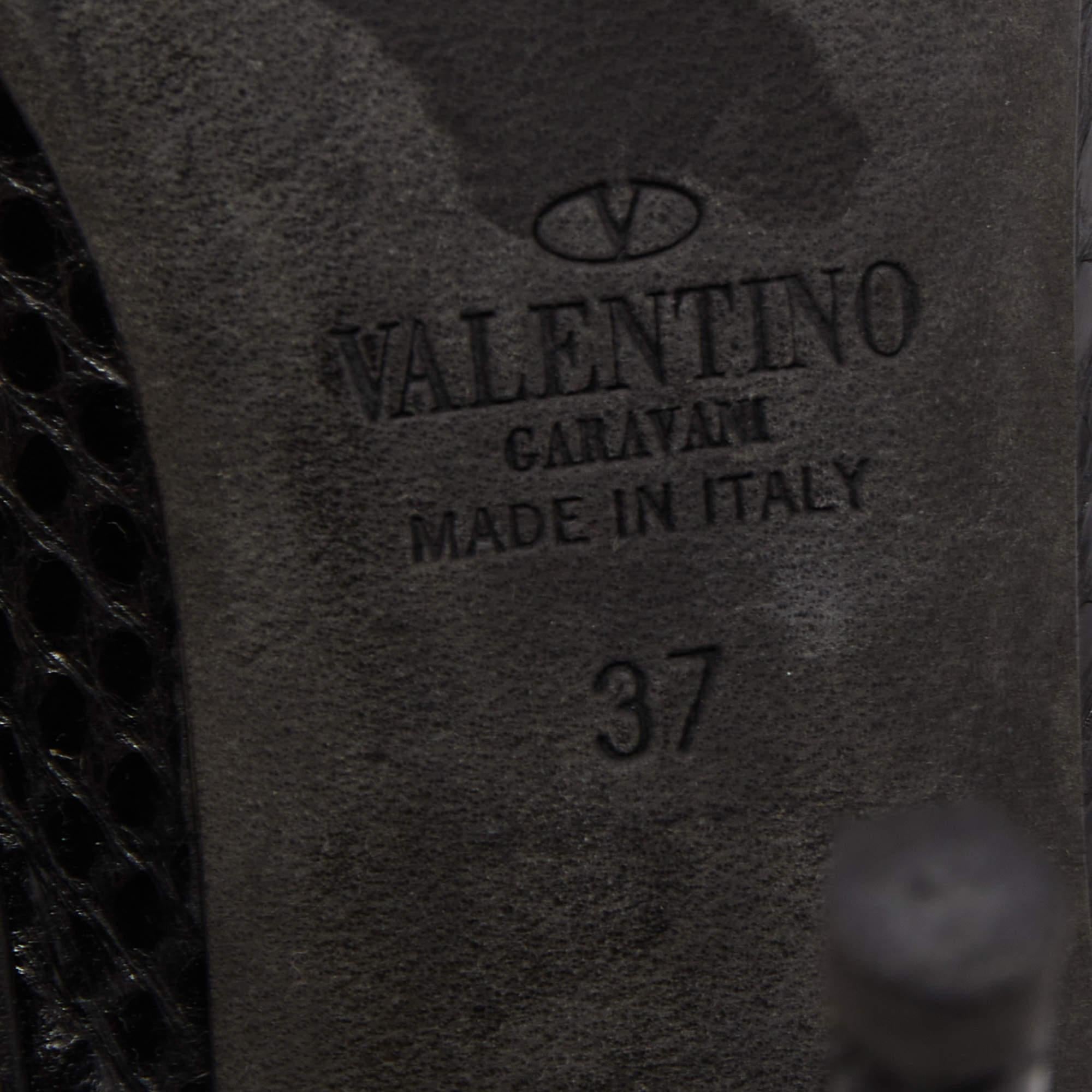 Valentino Black Snakeskin Rockstud Ankle Strap Pumps  5