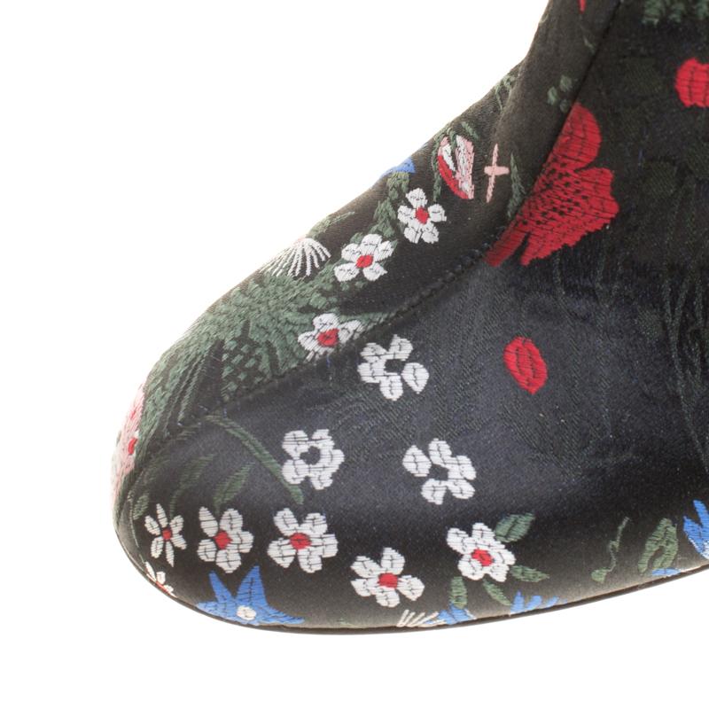 Valentino Black Spring Garden Brocade Knee Length Boots Size 37 3