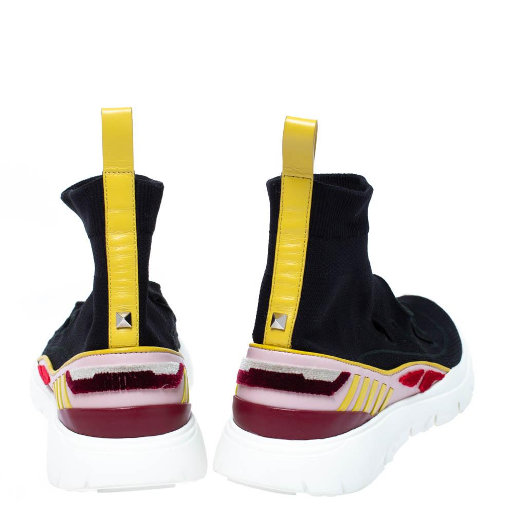 Valentino Black Stretch Fabric Cut Out Sock Sneakers Size 36 In Good Condition In Dubai, Al Qouz 2