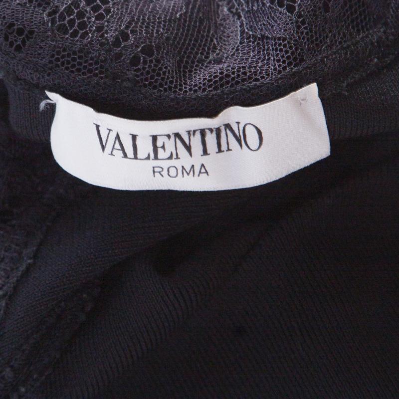 Valentino Black Stretch Knit Sleeveless Lace Insert Bodycon Dress M 1