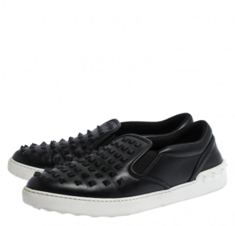 Valentino Black Studded Leather Slip On Sneakers Size 45 For Sale 3