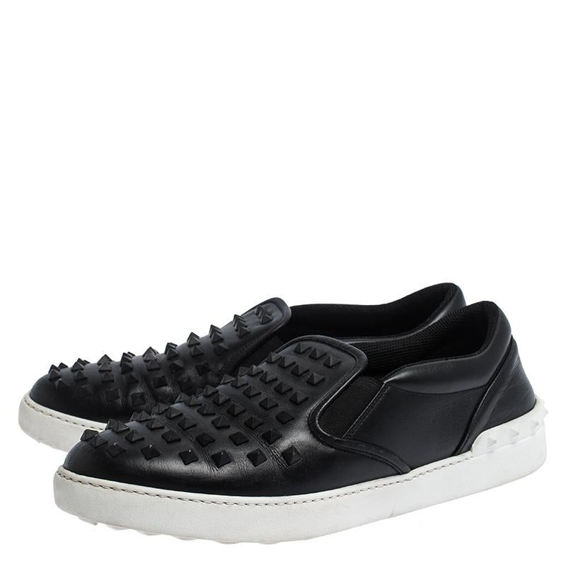 Men's Valentino Black Studded Leather Slip On Sneakers Size 45 For Sale
