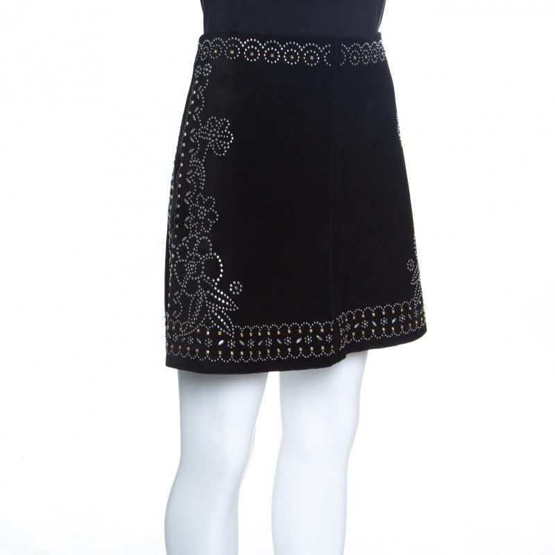 Valentino Black Studded Suede Mini Skirt M In New Condition In Dubai, Al Qouz 2