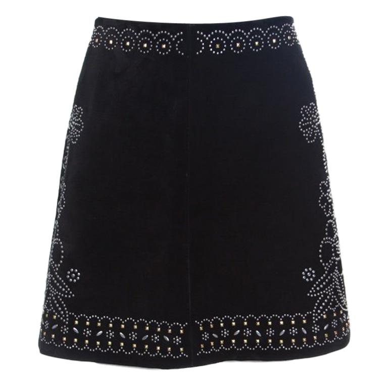Valentino Black Studded Suede Mini Skirt M For Sale at 1stDibs