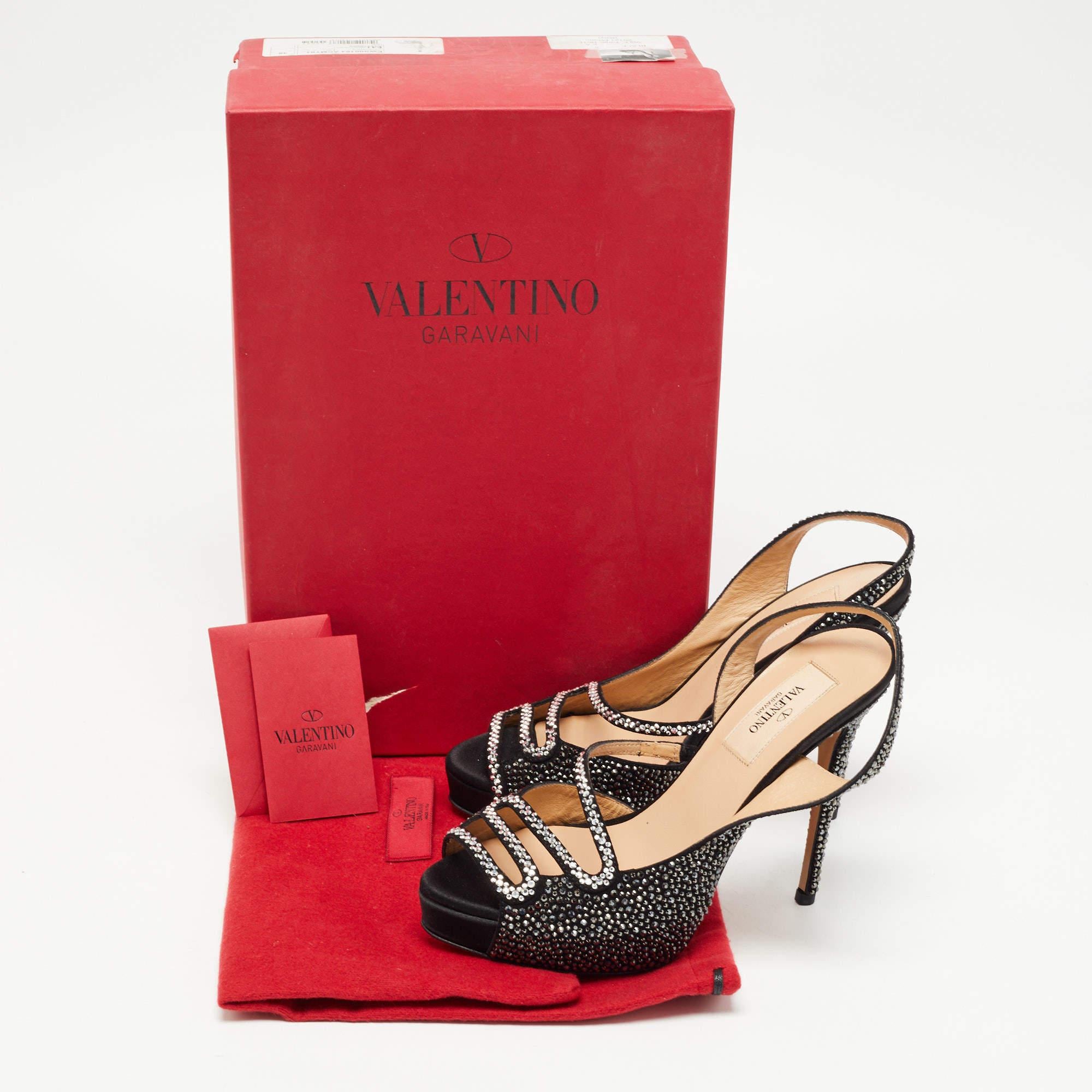 Valentino Black Suede and Crystal Embellished Slingback Sandals Size 36 7
