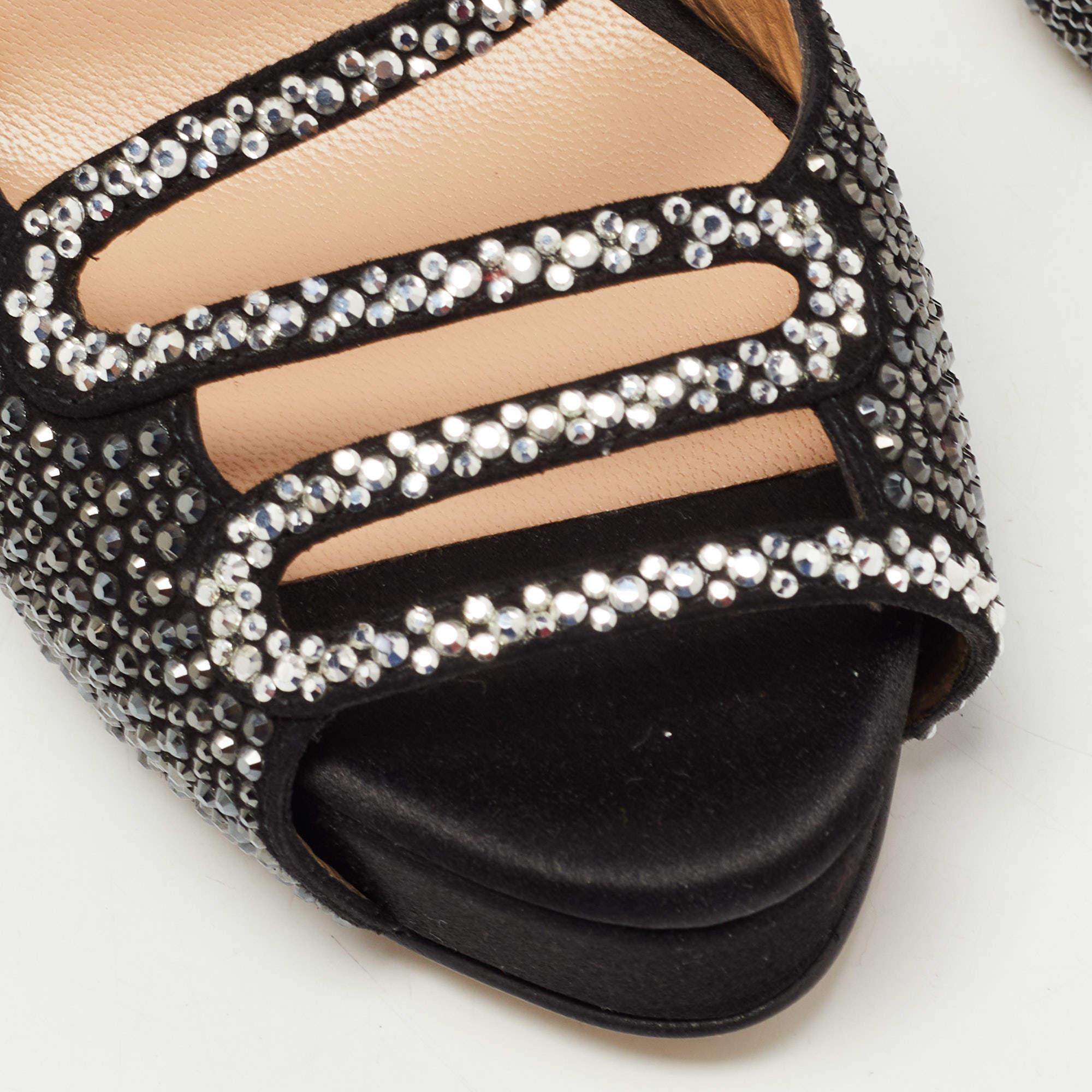Valentino Black Suede and Crystal Embellished Slingback Sandals Size 36 In New Condition In Dubai, Al Qouz 2