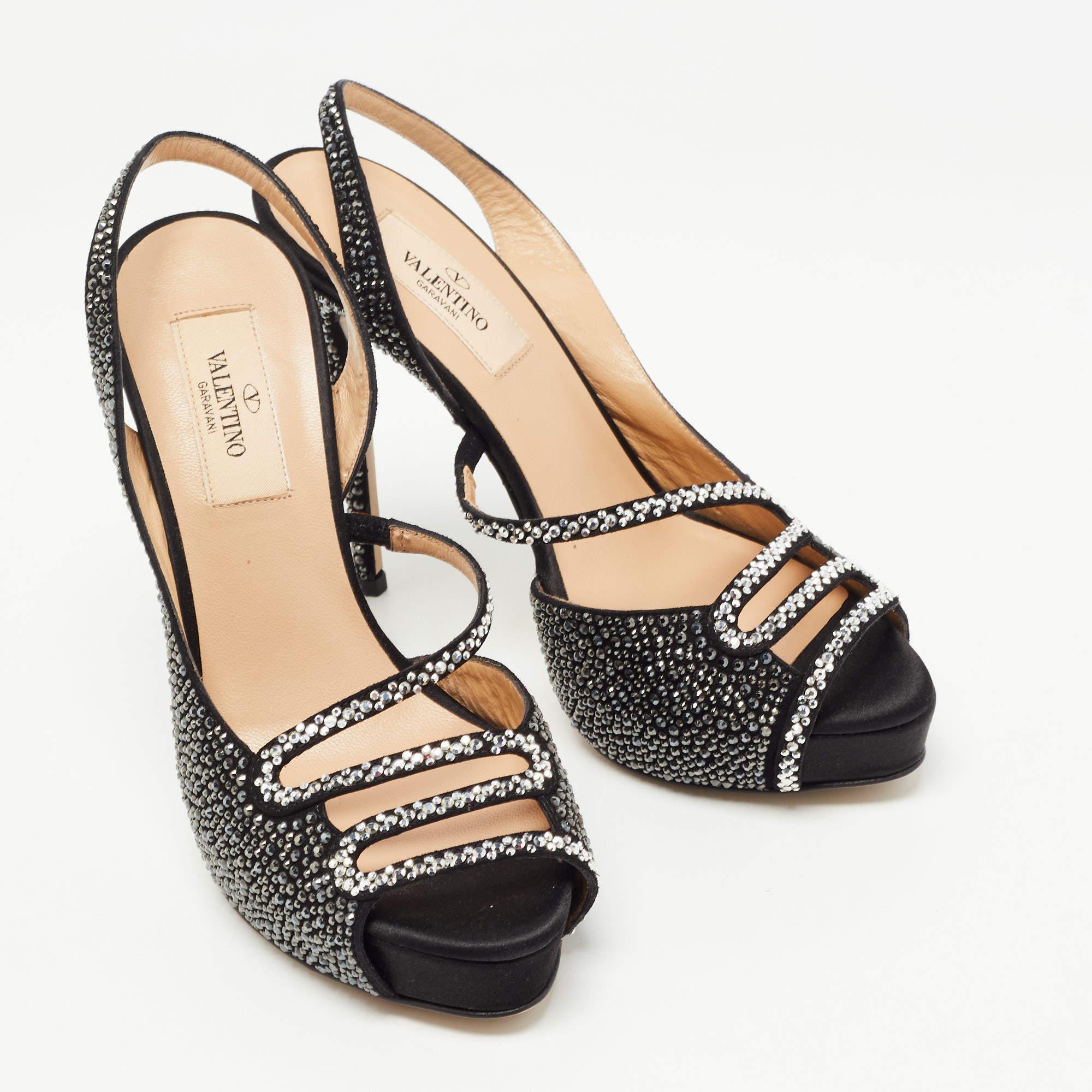 Women's Valentino Black Suede and Crystal Embellished Slingback Sandals Size 36