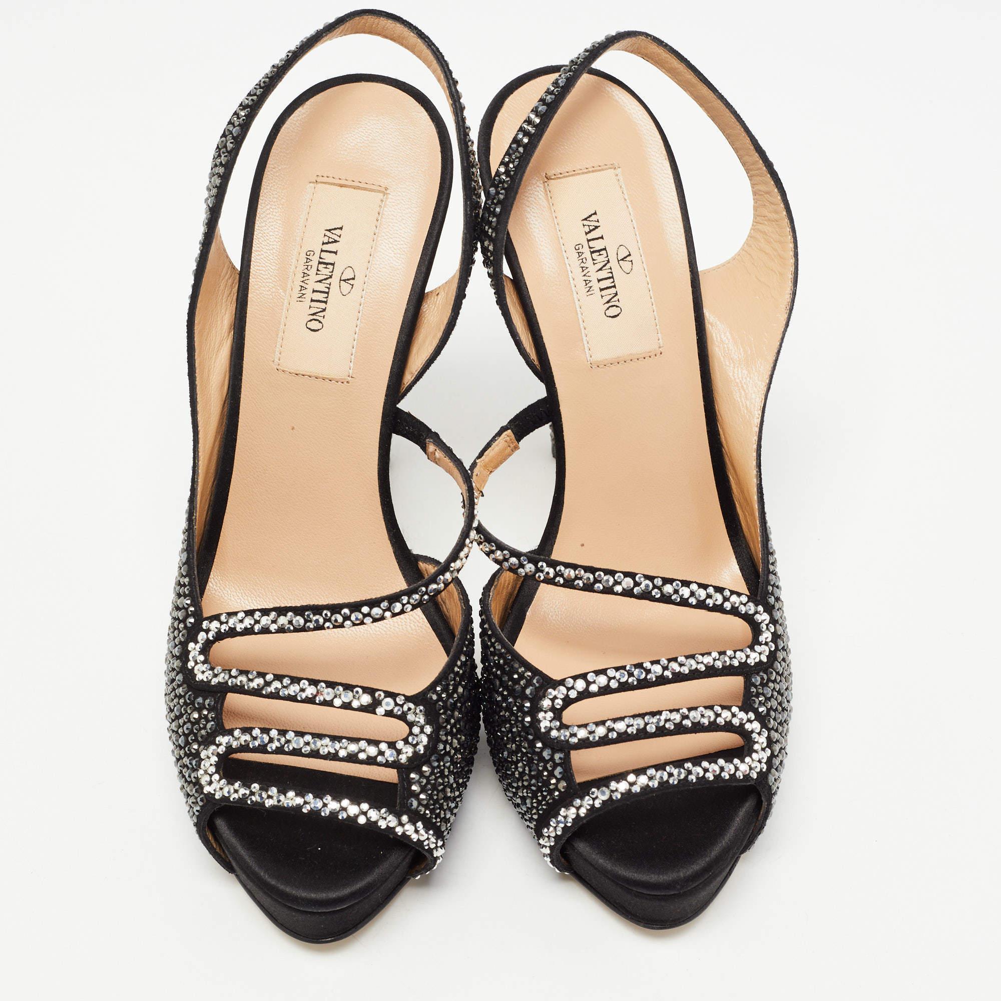Valentino Black Suede and Crystal Embellished Slingback Sandals Size 36 1