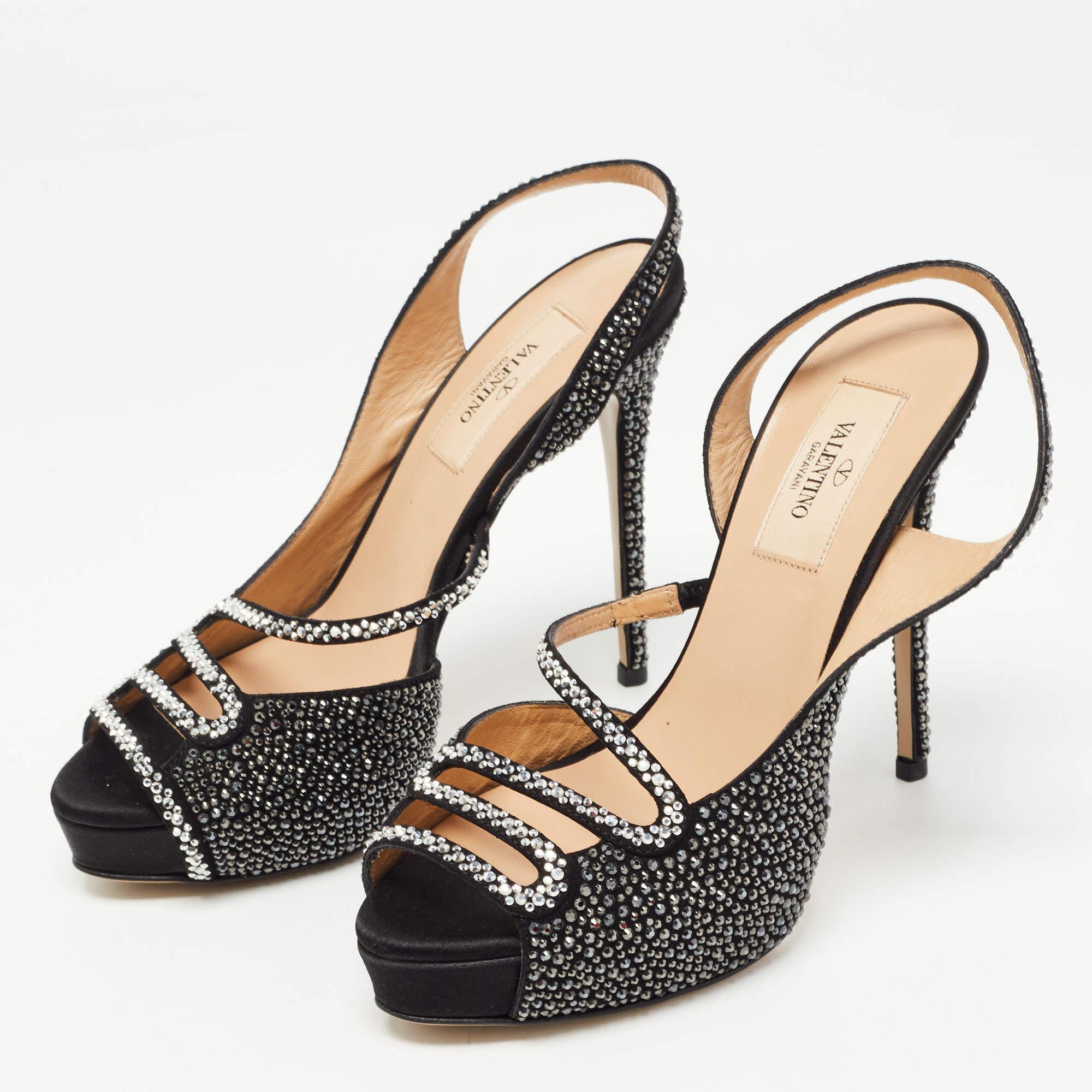 Valentino Black Suede and Crystal Embellished Slingback Sandals Size 36 2