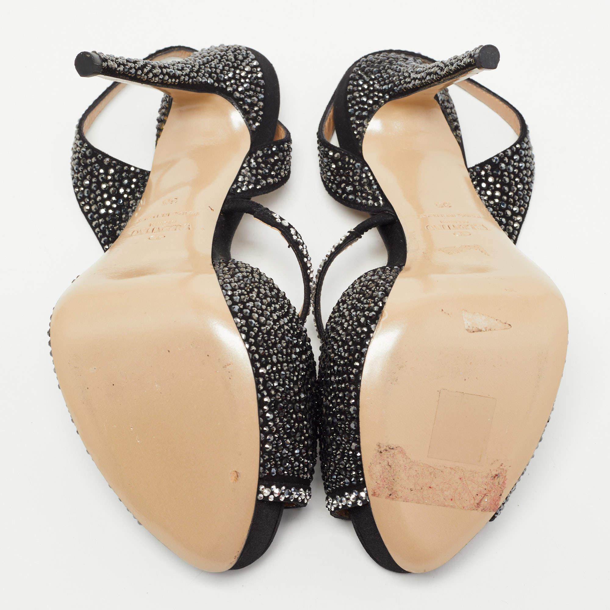 Valentino Black Suede and Crystal Embellished Slingback Sandals Size 36 4