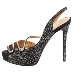 Valentino Black Suede and Crystal Embellished Slingback Sandals Size 36