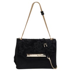 Valentino Black Suede And Fabric Flap Chain Shoulder Bag