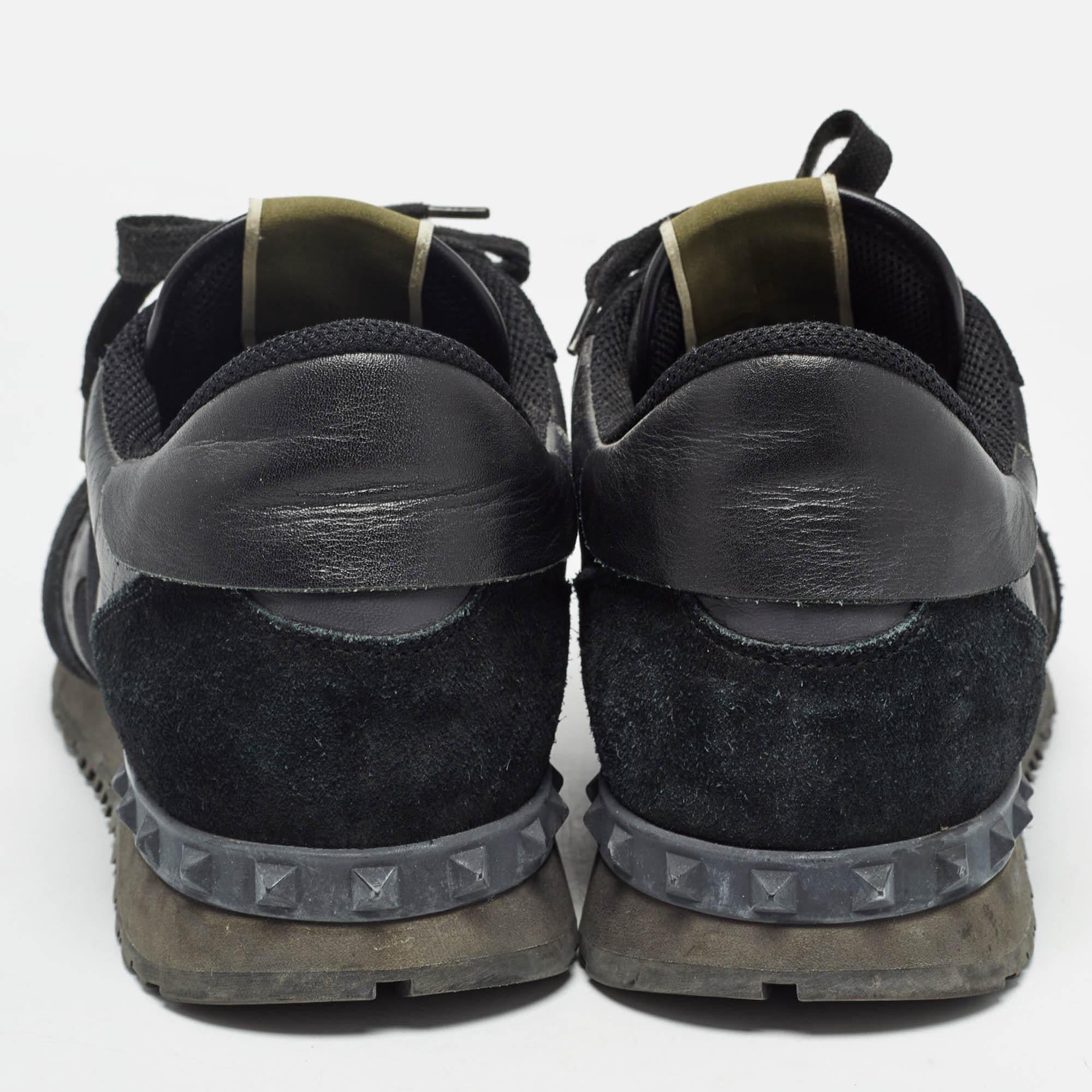 Valentino Black Suede and Leather Rockrunner Sneakers Size 45 For Sale 1