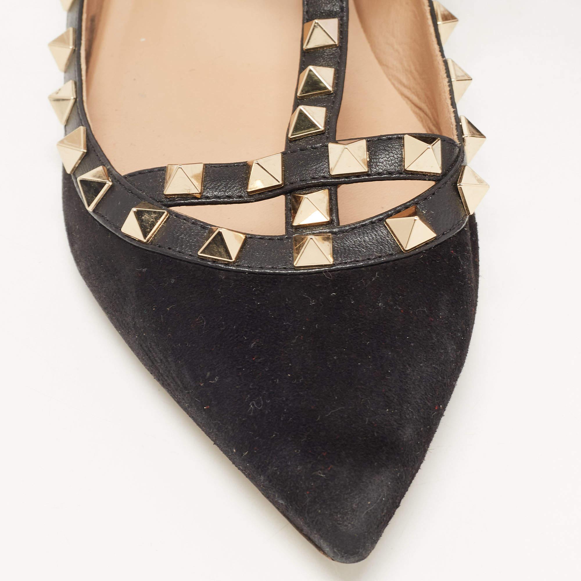 Valentino Black Suede and Leather Rockstud Ballet Flats Size 40 3