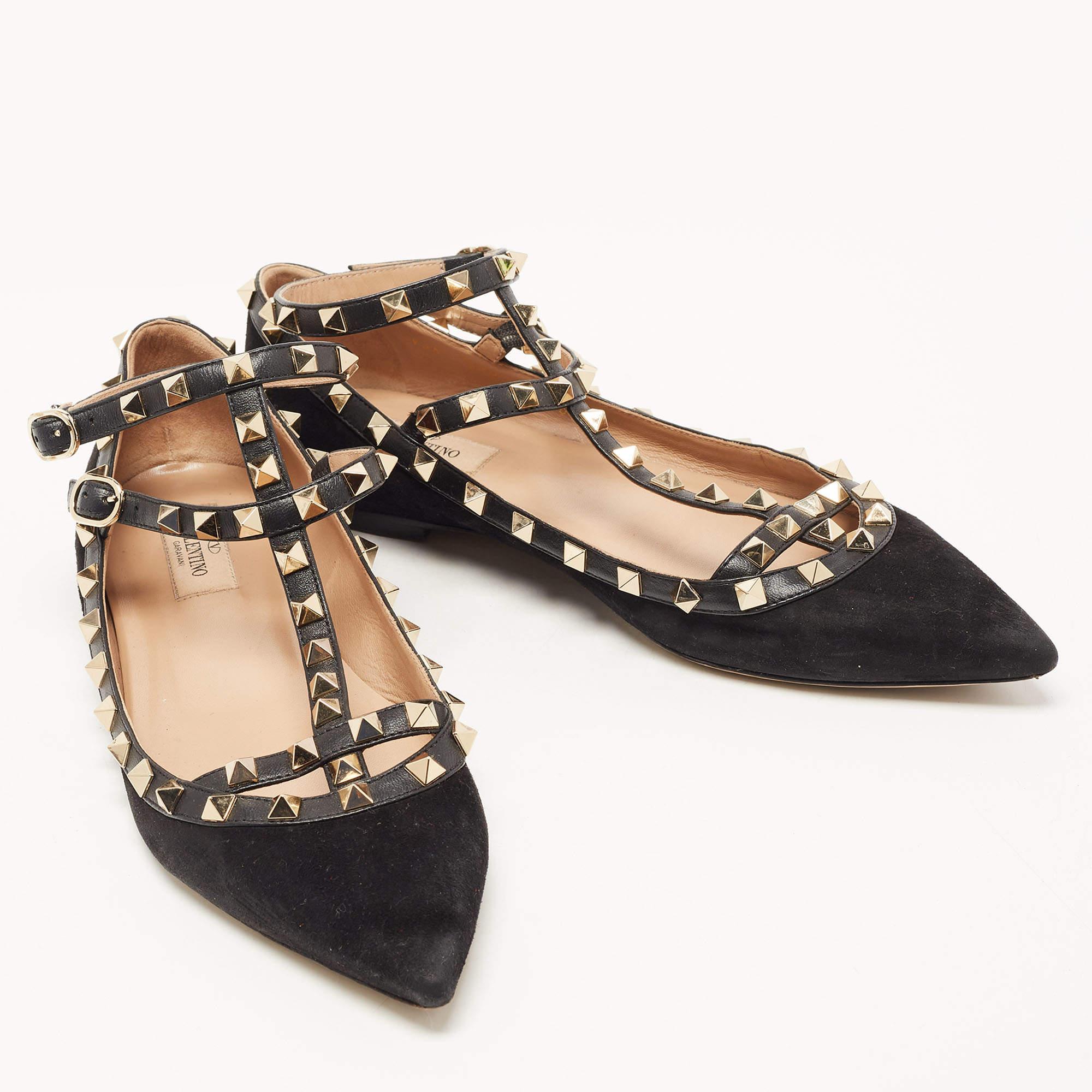 Valentino Black Suede and Leather Rockstud Ballet Flats Size 40 4