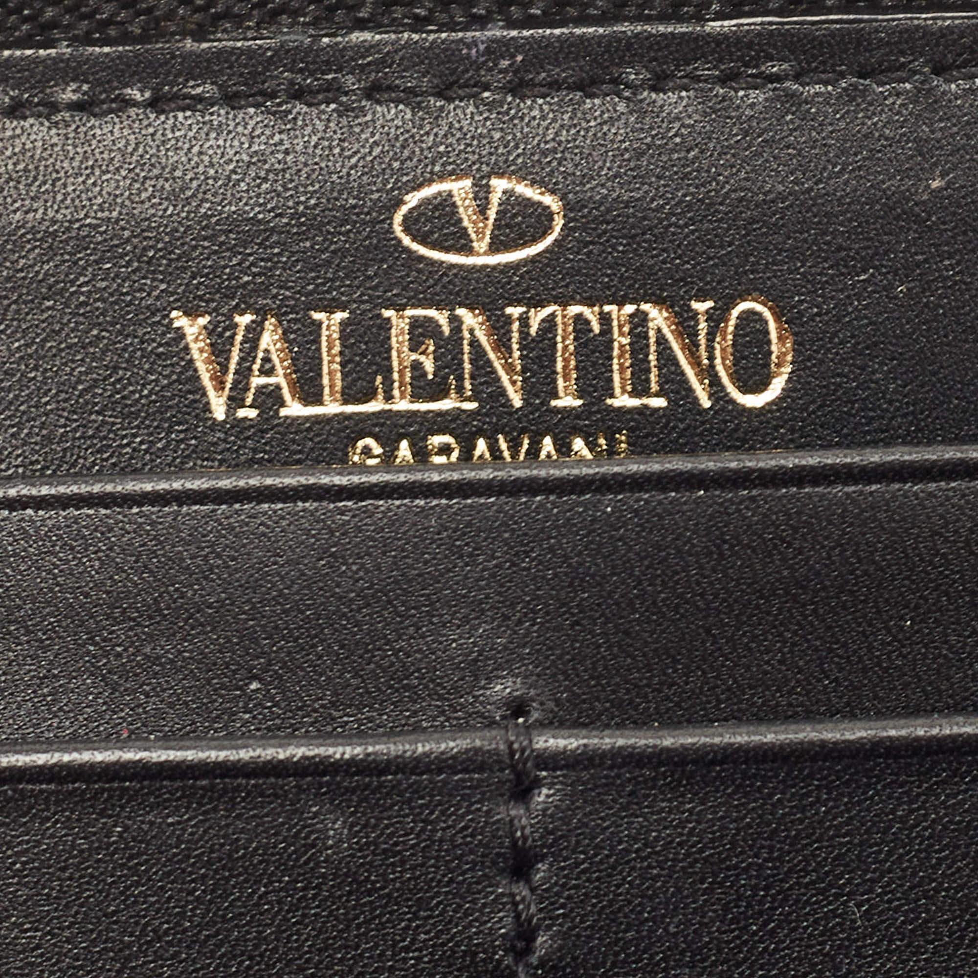 Valentino Black Suede and Studded Embellished Zip Around Continental Wallet For Sale 4